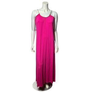 NEW Hot Pink Maxi Dress Gold Braided Straps Beach Vacation Party Dress Small